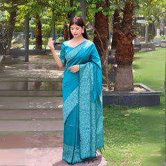 Powder Blue Traditional Weaving Banglori Raw Silk Saree