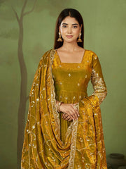 Gold Embroidered Codding Suit Anarkali model front view full length KU267