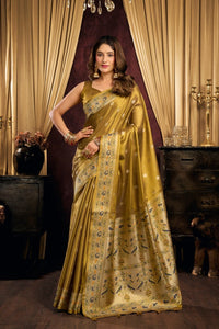 Gold Jacquard Weaving Saree – Tissue Silk Blend, Paithani Border