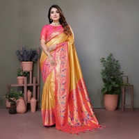 Mustard Yellow Paithani Woven Banarasi Tissue Silk Saree
