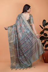 Gray Zari Weaving Saree Full Length Pallu View | Kalyanja KS371