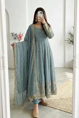 Grayish Blue Suit Sequins Embroidery Close-up Detail
