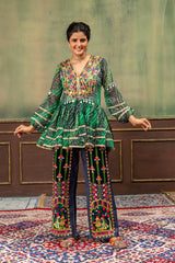 Green Bandhani Mirror Work Coord Set Kediya full length front view Kalyanja KC20