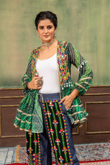 Green Bandhani Mirror Work Coord Set open front style Kalyanja KC20