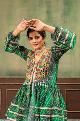 Green Bandhani Mirror Work Coord Set detail view Kalyanja KC20