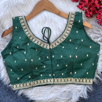 Dark Green Embroidery with Sequins Work Silk Blouse