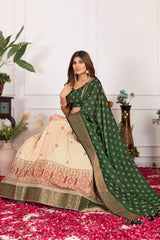 Green Floral Foil Work Lehenga flared skirt view – Kalyanja KL162