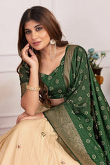 Green Floral Foil Work Lehenga choli V-neck close-up – Kalyanja KL162