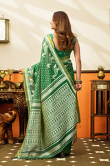 Green Jacquard Weaving Saree – Drape Angle KS365