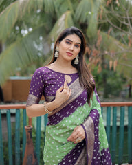 Green Paithani Saree Bandhani Dola Silk Blend – Drape View