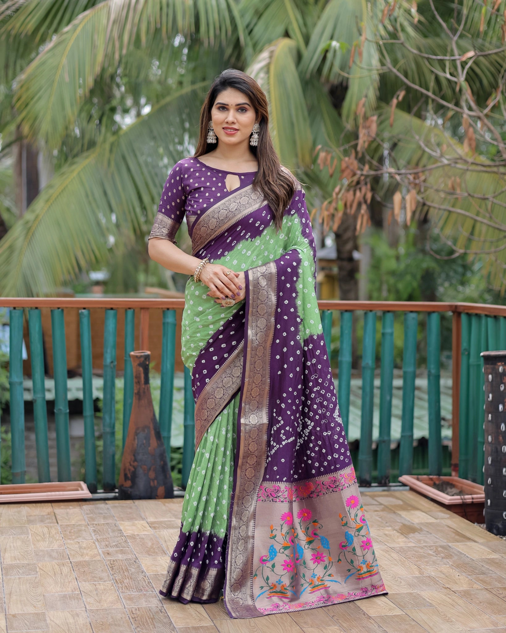 Green Paithani Weaving Saree KS387 – Side View