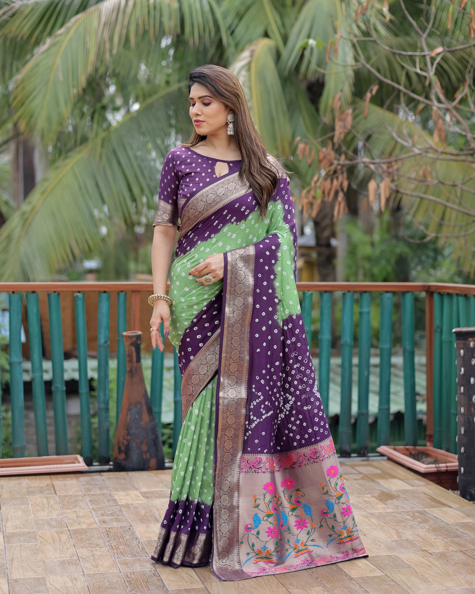 Green Bandhani Paithani Saree – Pallu Detail