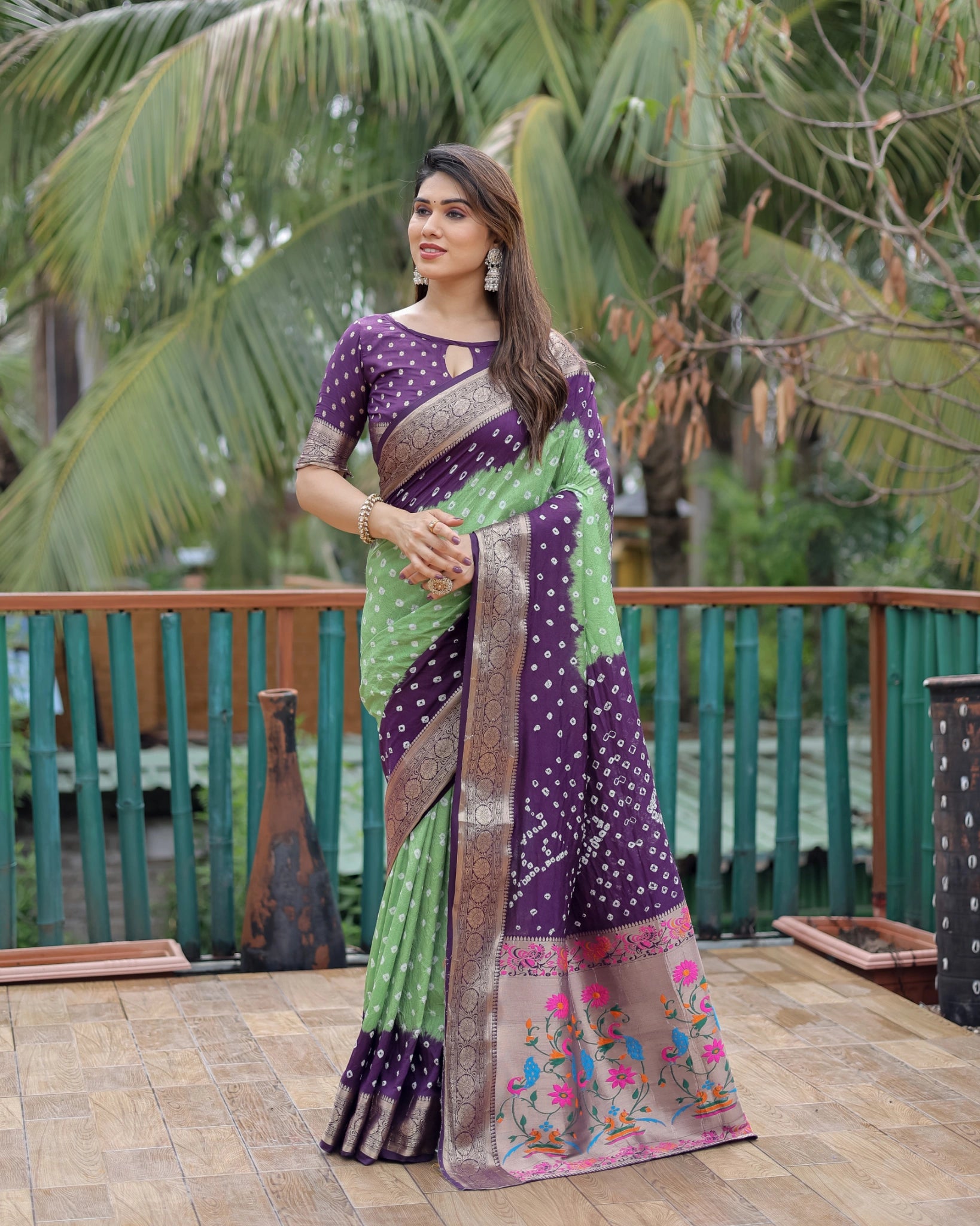 Green Dola Silk Blend Paithani Saree Kalyanja – Back View