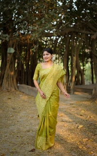 Green Gala Border Pattern Raw Silk Saree