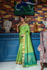 Green Zari Work Soft Tussar Silk Saree - kalyanja