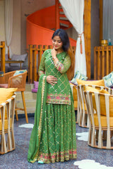 Green Sequins Embroidered Suit Chinon Silk Blend model shot KU263 Kalyanja