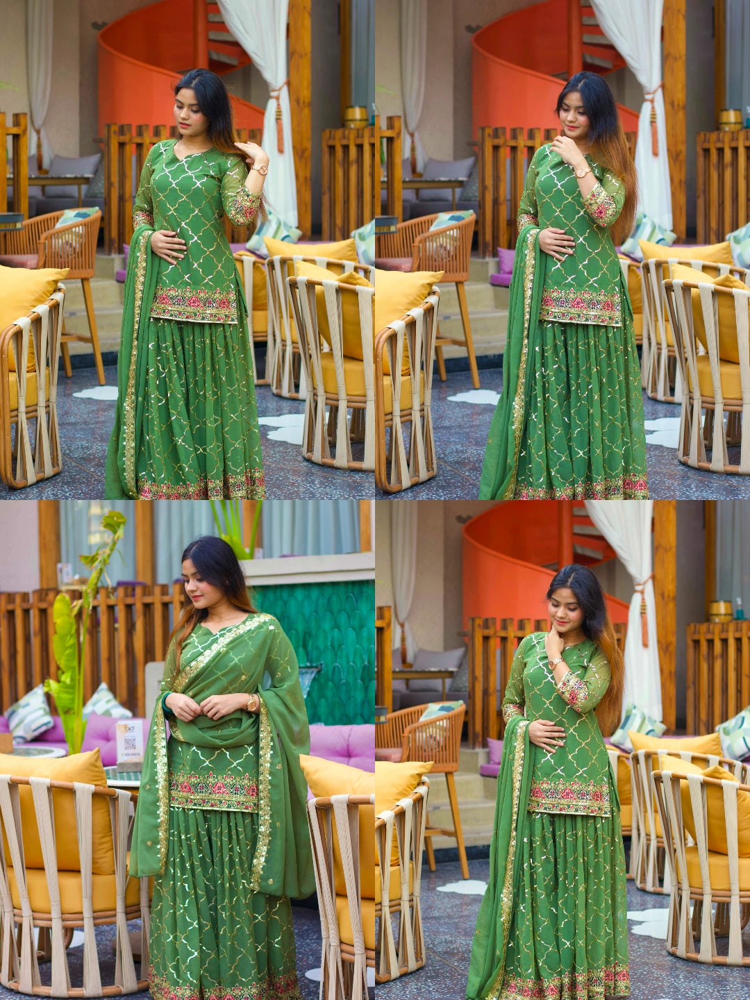 Green Sequins Embroidered Suit collage mehendi look KU263 Kalyanja