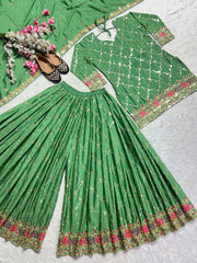 Green Sequins Embroidered Suit palazzo and dupatta detail KU263 Kalyanja