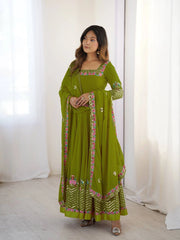Green Anarkali full sleeve suit model festive occasion KU264