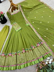 Green Anarkali Suit flatlay hanger pant dupatta display KU264
