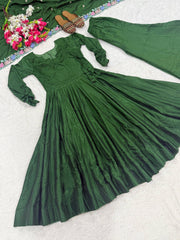 Green Anarkali Suit KU319 flare flat lay