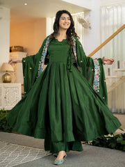 Green Sequins Embroidered Anarkali Suit KU319 front view
