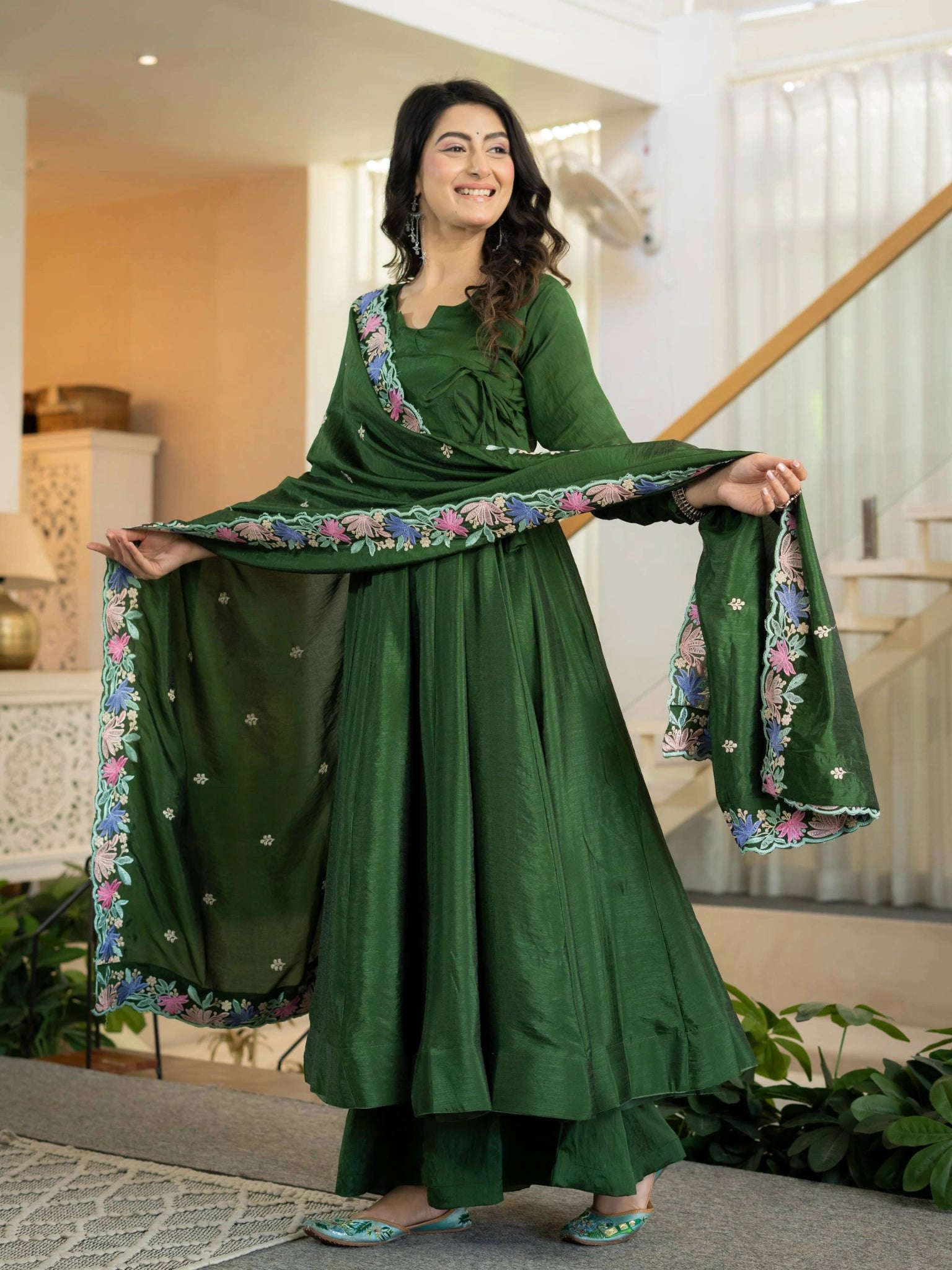 Green Sequins Embroidered Suit KU319 with dupatta