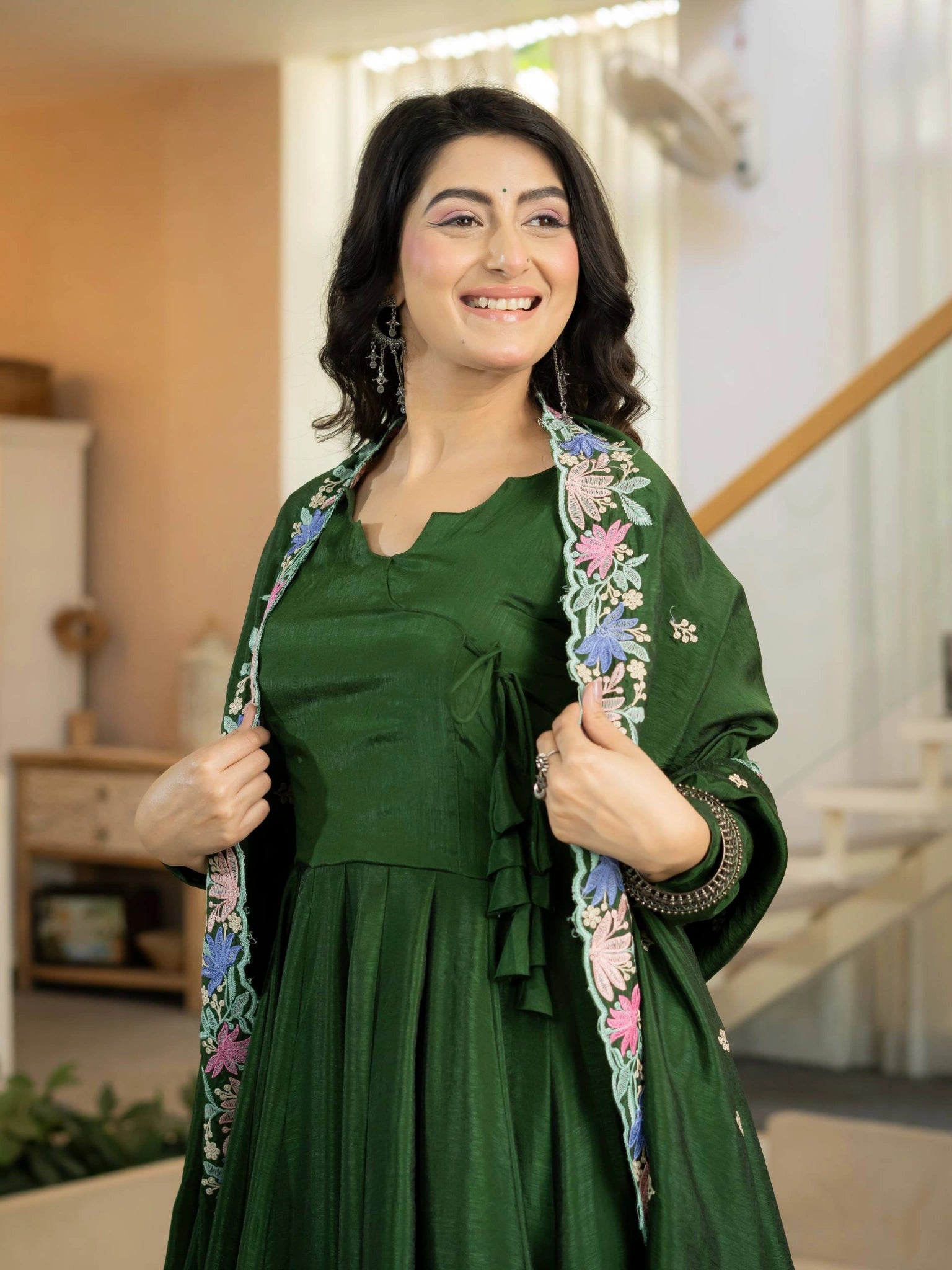 Green Anarkali Suit KU319 festive look