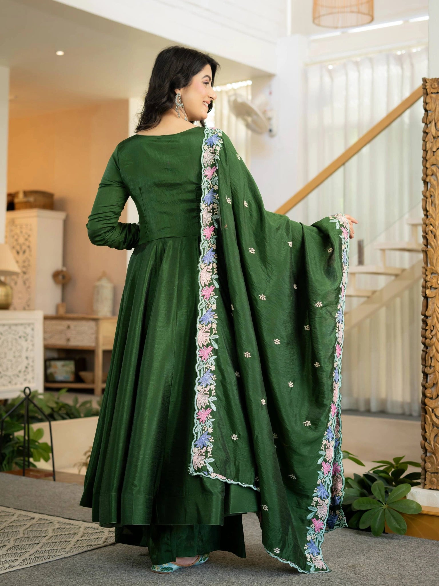 Green Anarkali Suit KU319 back view