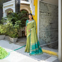 Pista Green Zari Work Tussar Silk Saree
