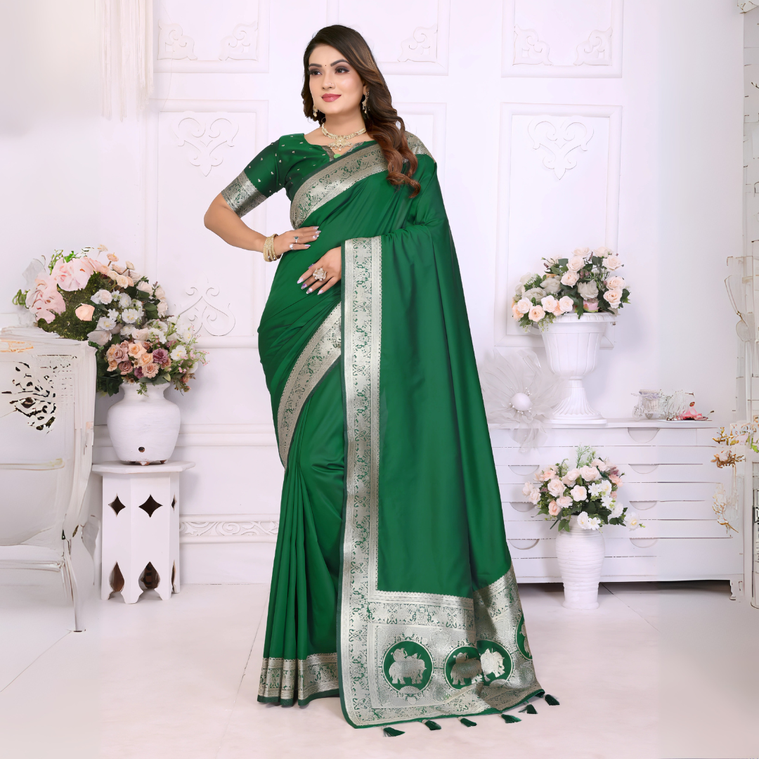 Dark Green Gala Weaving Banarasi Silk Saree