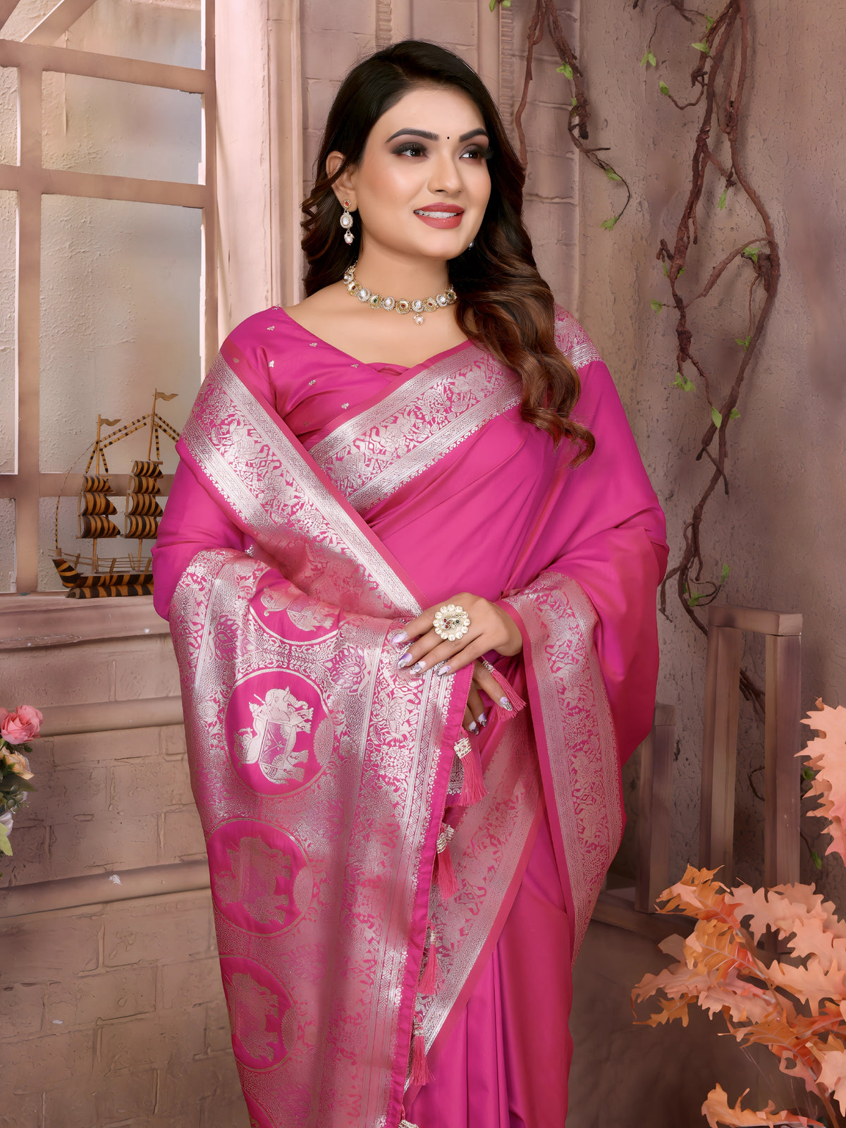 Pink Gala Weaving Banarasi Silk Saree