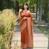 Metallic Brown Warli Weaving Soft Banglori Raw Silk Saree