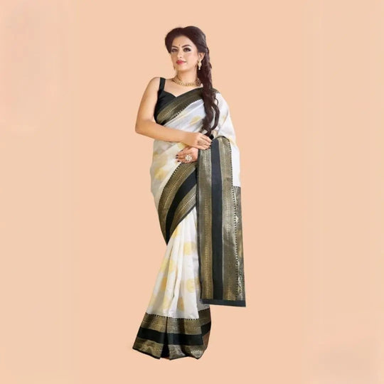 White Jacquard Work Soft Lichi Silk Saree - kalyanja