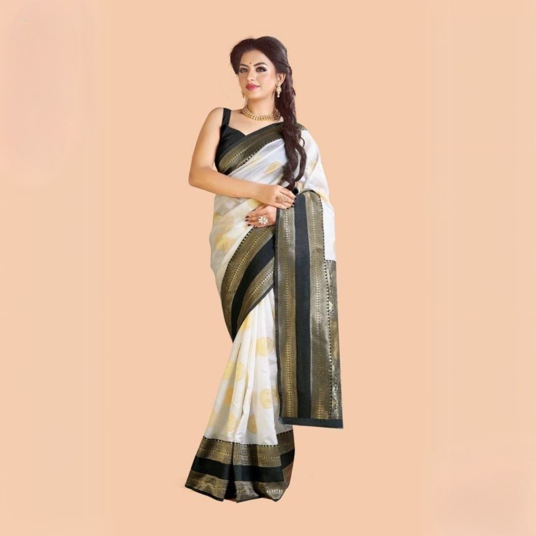 White Jacquard Work Soft Lichi Silk Saree - kalyanja