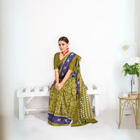 Olive Green Jaipur Block Print Soft Cotton Saree