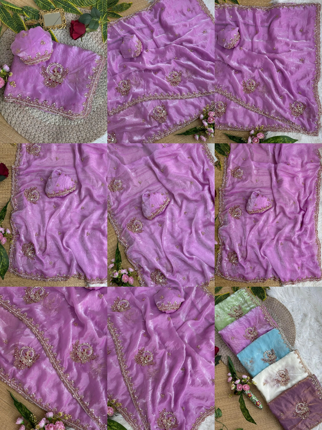 Lavender Beads Cutdana Work Saree Fendy Satin KS412 – all views