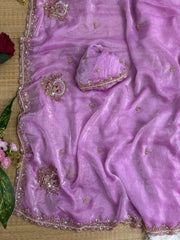 Lavender Beads Cutdana Work Saree Fendy Satin KS412 – view 2