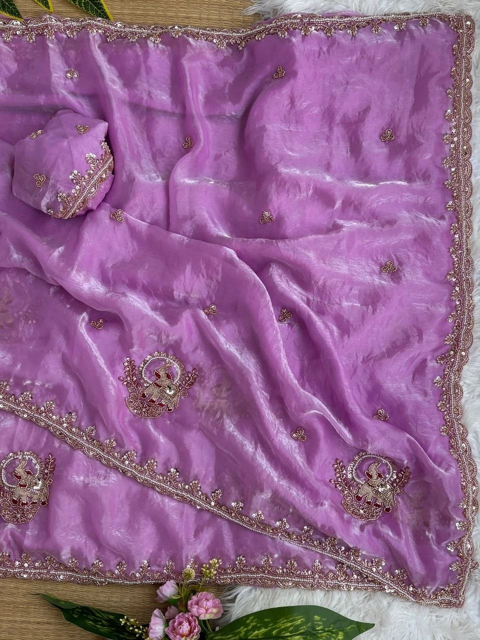 Lavender Beads Cutdana Work Saree Fendy Satin KS412 – view 3