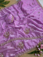 Lavender Beads Cutdana Work Saree Fendy Satin KS412 – view 4