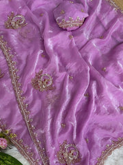 Lavender Beads Cutdana Work Saree Fendy Satin KS412 – view 6