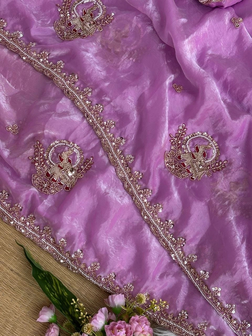 Lavender Beads Cutdana Work Saree Fendy Satin KS412 – view 7