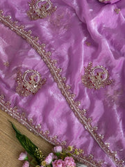 Lavender Beads Cutdana Work Saree Fendy Satin KS412 – view 7