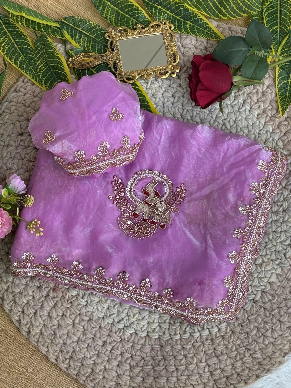 Lavender Beads Cutdana Work Saree Fendy Satin KS412 – view 8
