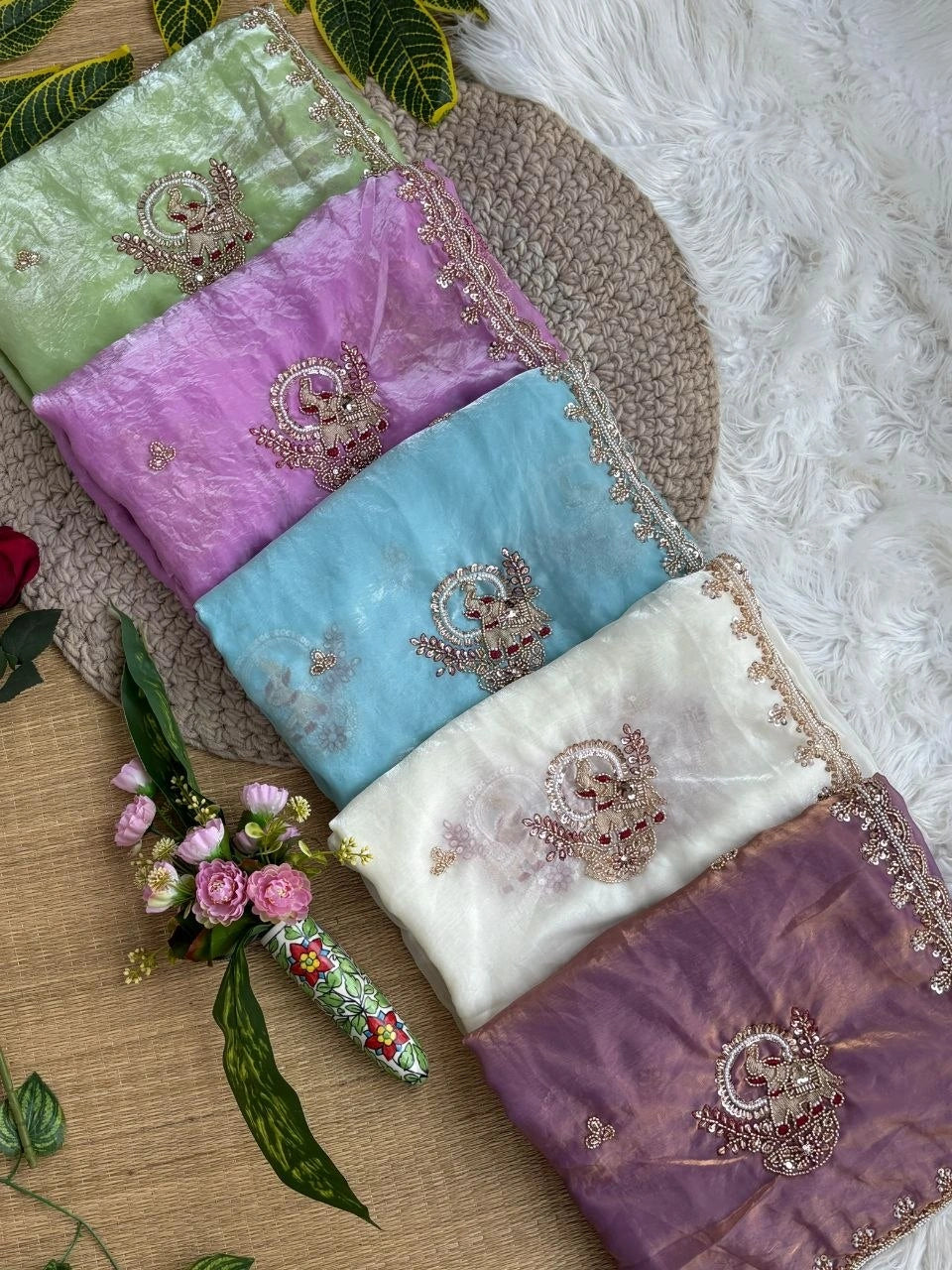 Lavender Beads Cutdana Work Saree Fendy Satin KS412 – all colours