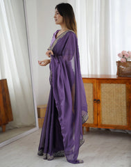 Lavender Embroidered Saree | Rangoli Silk Blend | KS392 | Kalyanja