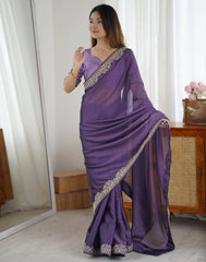 Lavender Embroidered Saree Party Wear | Rangoli Silk Blend | KS392 | Kalyanja