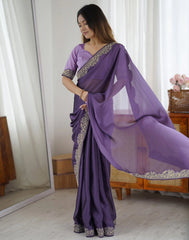 Lavender Embroidered Saree Festive | Rangoli Silk Blend | KS392 | Kalyanja