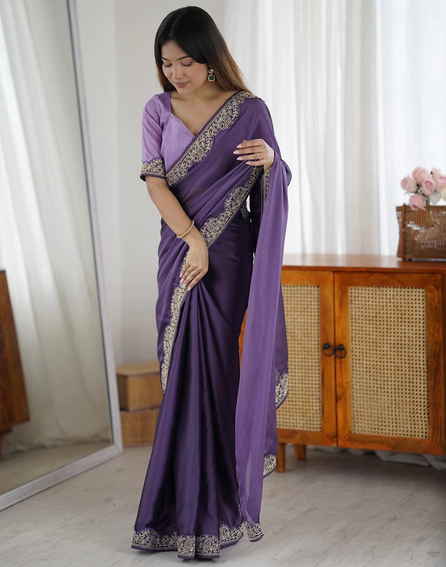 Lavender Embroidered Saree Wedding | Rangoli Silk Blend | KS392 | Kalyanja