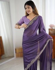 Lavender Embroidered Saree Reception | Rangoli Silk Blend | KS392 | Kalyanja